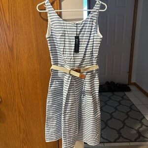 Jones New York Blue and White Striped Dress with Belt